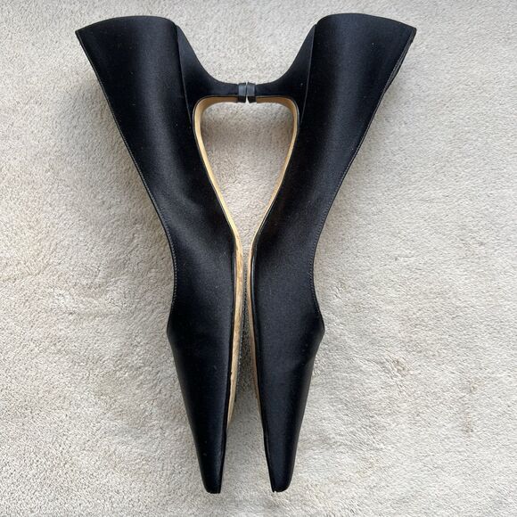 Michael Kors Black Satin Kitten Heel Pump Women 7 Pointed Toe Classic Minimalist - Picture 5 of 14